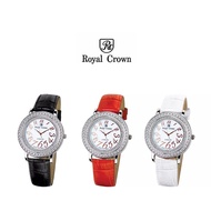 Royal Crown 3632 圓盤鑲鑽時尚數字貝殼面真皮腕錶-三色