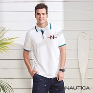 Nautica 簡約撞色衣領短袖POLO衫-白