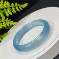 冰透海藍寶手鐲54MM高品質星光熒光藍色水晶小寬條美人鐲晶體細膩