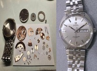 1970年代美品全部原裝 OMEGA海馬(銀灰色面盤)cal.７５２ 機械古董錶