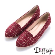 【Diffeny】名媛典藏 經典毛呢內增高樂福鞋(紅)