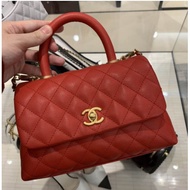 Genuine chanel_/Chanel_/France purchasing/new red coco handle litchi leather small shoulder bag handbag in stock