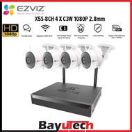 EZVIZ Outdoor Surveillance System Wireless Kit Weatherproof Wi-Fi 2.4G Only 4 Security Cameras C3W 1080P 2.8mm Strobe Light & Siren Night Vision DC Power Two Way Audio 8 Channel NVR X5S-8W(8CH+4 Cam)