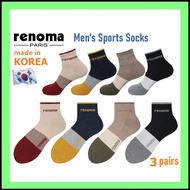 [RENOMA Men Sports Pile Socks (RM5301) 3 Pairs Set] RENOMA Socks Men Sock Ankle Sock White Socks Korean Socks Black Cotton Socks Men Ankle Socks Korea Sports Golf Hiking Climbing Socks Thick Socks RES