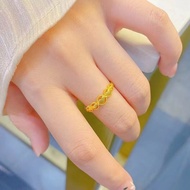 Cincin Cinta Emas Hong Kong Fashion Emas Murni Cincin 24K Wanita Hadiah Ibu Pacar 999 Emas Asli Perhiasan 999 Cincin Dapat Disesuaikan