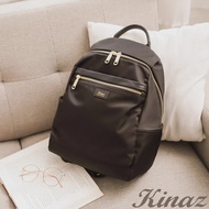 【KINAZ】多隔層防潑水真皮拼接手提後背包-極致深黑-輕甜漫遊