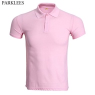 authentic Fashion Pink Short Sleeve Polo Shirt Men 2019 Summer New Solid Color Work Polo Homme Slim