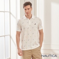 Nautica渡假風圖騰短袖POLO衫-白色