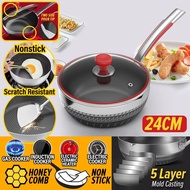 Newdirections [ 24CM ] Double Sided Honeycomb Stainless Steel Single Handle Wok SUS316 Petty Pot
