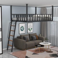 Loft creative space-saving iron hammock loft bed empty dormitory loft bed single double apartment ha