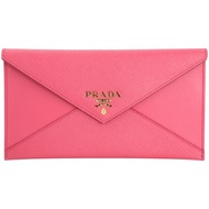 PRADA Envelope 拼接信封設計釦式長夾/手拿包(桃粉色)