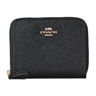 【COACH】COACH專櫃款金字馬車LOGO防刮牛皮2卡拉鍊短夾(黑)