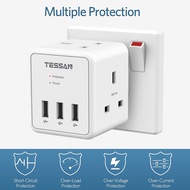 TESSAN Plug Extension Adaptor with 3 USB, 3 Way Plugs Extension Multi Sockets Wall Charger Adapter,3 Pin Power Socket