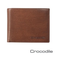 【Crocodile】鱷魚皮件 真皮短夾 5卡 零錢袋 男夾 0103-58072-咖啡色(Natural系列)