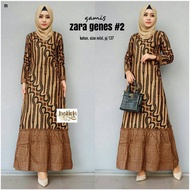 Gamis Zara Genes #2 Batik Sogan Rempel Kombinasi Maxi Dress Muslim Seragam Pesta Kondangan Casual