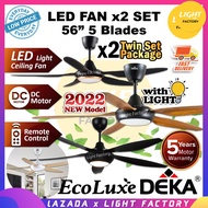 [TWIN PACK SET] DEKA DF50LED | DC2-313LED | DDC21LED | ECOLUXE ECO-515 56" 5 Blades Ceiling Fan with 3 Colour LED LIGHT