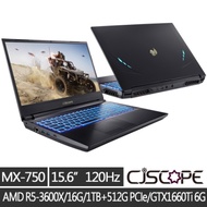 CJSCOPE 喜傑獅 MX-750 15吋電競筆電(AMD R5-3600X/GTX1660Ti-6G/16G/1TB+500G/120Hz)