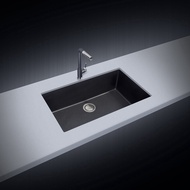 ZUHNE Black Granite Composite Single Bowl Kitchen Sink with Cutting Board, Made in Italy (Undermount or Topmount)