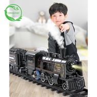 Simulation Steam Train Electric Train Toy Set Alloy Train Spray Track DIY Toy with Sound and Light Railway Set for Kids