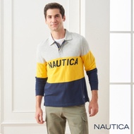 Nautica經典撞色拼接長袖POLO衫-深藍