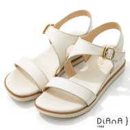 DIANA 3.5cm輕色質感牛皮寬板一字涼鞋-簡約樂活-奶油白