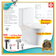 V596 | One-Piece S Trap / P Trap Rimless Toilet Bowl With Soft Close Cover *FREE Stainless Steel Spray Bidet* (Vasile)