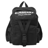 BURBERRY 徽標印花LOGO素面尼龍後背包(黑)