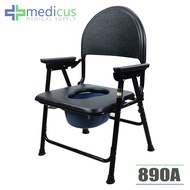 Medicus 890A Heavy Duty Foldable Commode Chair with Chamber Pot Arinola with chair (Black) guPO