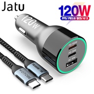 120W 3-Port USB C Car Charger, QC4.0 PD 100W PPS 45W 30W QC3.0 18W For Huawei Xiaomi Type-C Laptop HP Dell Ipad Iphone 13 S21/20