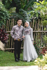 Gamis Batik Couple Keluarga - Gamis Netty Kombinasi Batik Kemeja Couple Family