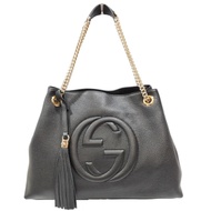 GUCCI SOHO雙G LOGO 流蘇雙鍊手提/肩背包(黑色)