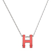 HERMES愛馬仕經典POP系列H字母立體簍空橢圓LOGO鎖骨項鍊(珊瑚紅X銀)