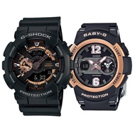 【CASIO 卡西歐】G-SHOCK X BABY-G 時尚運動對錶-黑X玫瑰金(GA-110RG-1A+BGA-210-1B)
