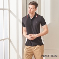 Nautica立體修身撞色領短袖POLO衫-黑色