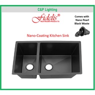 Fidelis Black Double Bowl Undermount Kitchen Sink with Nano Coating FSD-22336