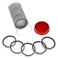 OnFireGuy 20 Air-Tite 40mm Ring 1oz Silver Eagle, Kookaburra, Kangaroo Coin Holders &amp; Capsule Storage Tube (Red Lid &amp; Black Ring Holders)