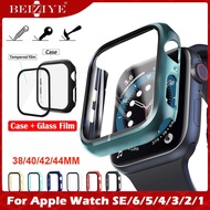 New Color Case+Tempered Glass Film กระจกกันรอย For Apple Watch 6 SE 5 4 44mm/40mm i Watch 3 2 1 38mm 42mm กระจกนิรภัย Smart Watch Screen Protector coverage Bumper case Forapple watch series 6 5 4 3 2 SE Screen Protector Film กรณี Acceccories