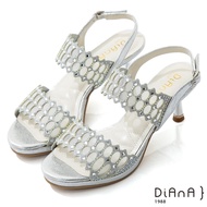 DIANA 7cm星光銀彩托斯細網縷紡紗電鍍高跟涼鞋-浪漫戀曲-銀