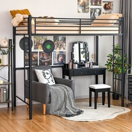 Twin Loft Bed Frame with 2 Ladders Full-length Guardrail Bedroom Furniture Loft Bed