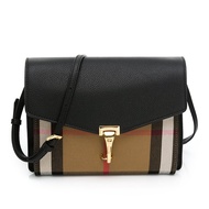 BURBERRY 經典格紋拼接翻蓋斜背包.郵差包