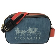 COACH 新款大馬車雙層拉鍊斜背相機包(單寧牛仔藍)