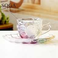 Japan SOGA putaohua coffee cup and saucer set fashion glass cup coloured engraving water glass bend