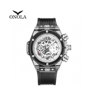 【ONOLA】義大利品牌 八角鏤空黑色透明運動時尚男錶-ON6812