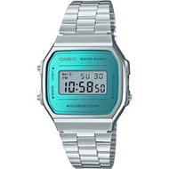 CASIO 經典復刻造型不鏽鋼電子錶-銀X藍綠(A168WEM-2D)