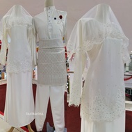 Baju Kurung Moden Lace KALISHA Putih White Offwhite - Koleksi Baju Set couple Sedondon Nikah Pengantin Sanding Raya 2021