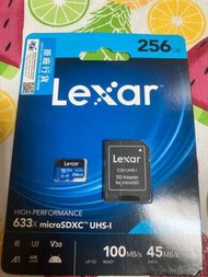 全新 Lexar MICROSDXC 633X 256GB UHS-I 記憶卡附SD 轉接卡