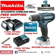 MAKITA Power Tools DF333D DF333DWYE 12V Cordless Driver Drill Combo Set RM359 *Included: 2 x 12Vmax 1.5Ah Battery, 1 x Charger and Carrying Case / ( 1 Battery ) RM 329 / ( Solo ) RM 219 FOC. Philip Bit『1 Year Warranty Original Makita Malaysia Products』