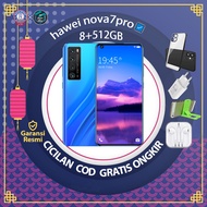 HAwei【Bonus gratis】【cod】nova7/nova7pro handphone 7.2inch HD Layar penuh RAM 8G ROM 256G 512G 128G Android hp murah dibawah 1 juta handphone promo smart phone hp for advan g9 pro nova7 pro P40 note8 pubg
