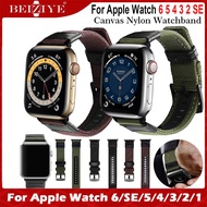 สายนาฬิกา Canvas Nylon Watchband For Apple Watch 6 SE band 40mm 44mm i Watch ซีรีย์ 3 2 1Wristband 38mm 42mm สายนาฬิกา Sport Leather Bracelet Strap for apple watch series 6 5 4 3 2 SE Watch Strap acceccories