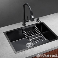 黑色納米304不銹鋼水槽單槽台下盆廚房嵌入式洗菜盆洗碗槽水池全館促銷·限時折扣